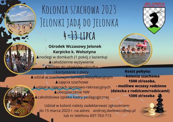 Kolonia szachowa KARPICKO 4-13 lipiec 2023 - informacje organizacyjne